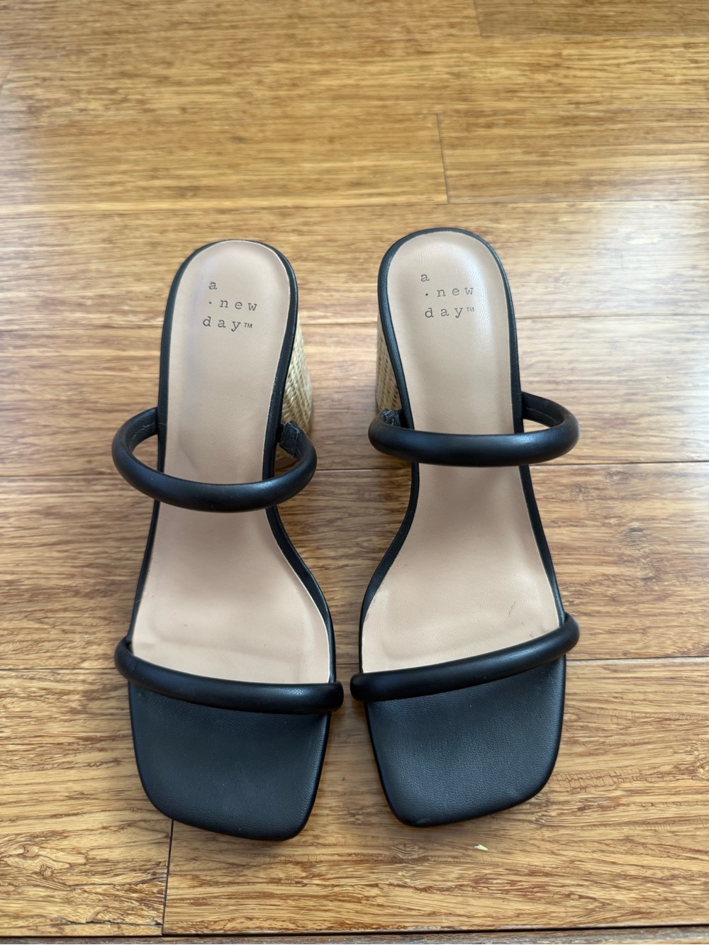 a new day Black Double Strap Wedge Sandals